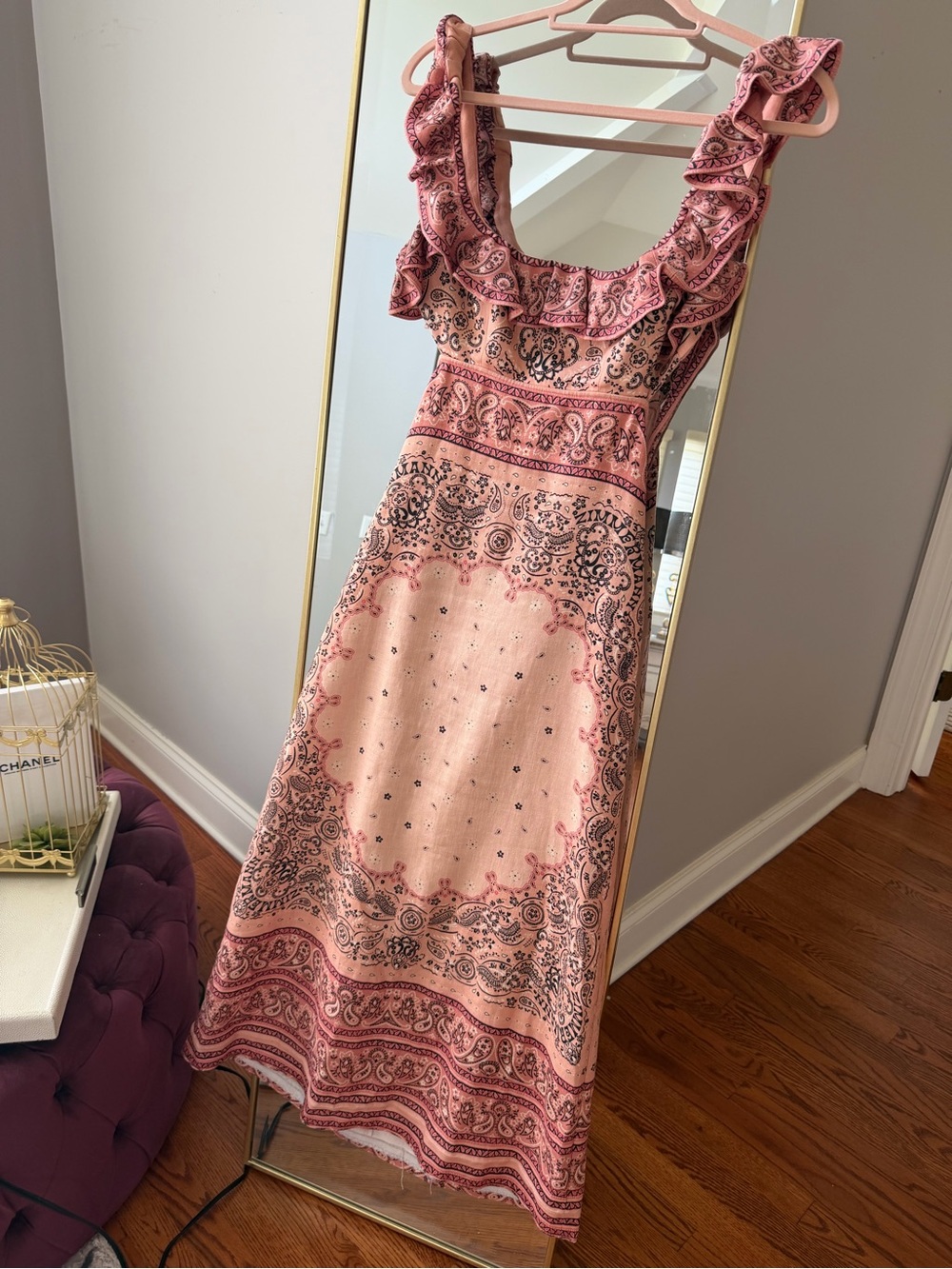 Zimmermann Dusty Rose Paisley Ruffled Midi Dress